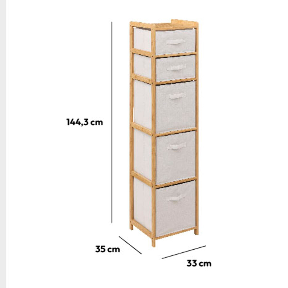 Étagère avec 5 paniers "Tidy box" en bambou marron