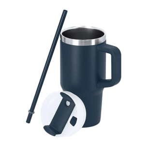 Tazza termica in Acciaio Inox Riciclato a doppia parete e capacità di 450 ml. Con coperchio a chiusura a pressione con foro per bere e coperchio scorrevole per cannuccia.