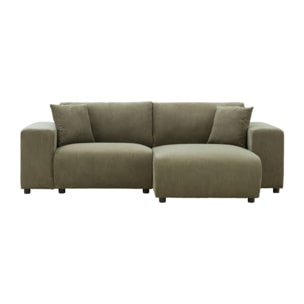 JAMBI Canapé d'angle réversible 3 places en velours côtelé vert