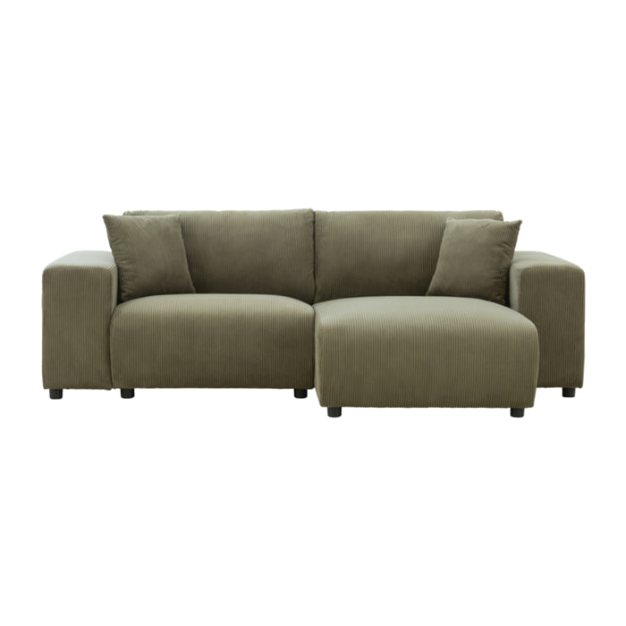 JAMBI Canapé d'angle réversible 3 places en velours côtelé vert