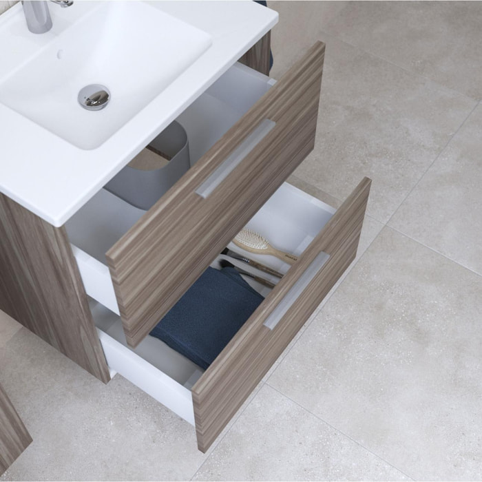 Set Mia ensemble meuble 79x61x39,5 cm avec miroir, lavabo, éclairage LED + armoire 145x35x35cm, Cordoba