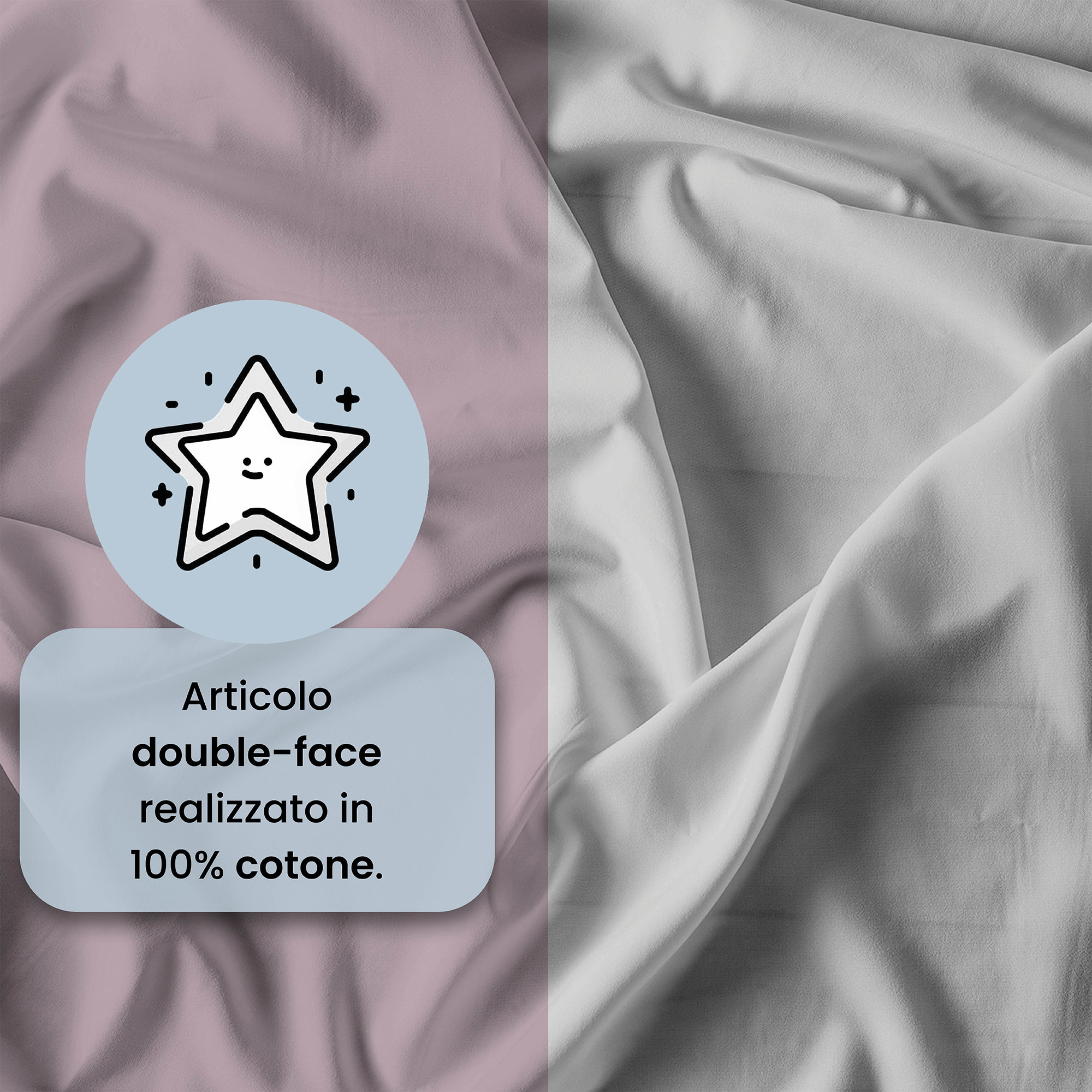 PARURE COPRIPIUMINO NATURAL COLOR, 100% Cotone, Made in Italy - ROSA ANTICO/GRIGIO CHIARO