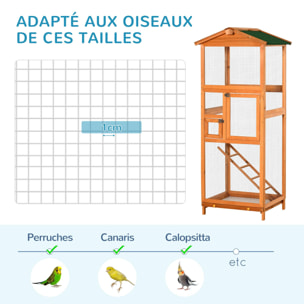 Volière cage à oiseaux - 2 portes tiroir déjection coulissant échelle toit bitumé - bois sapin pré-huilé