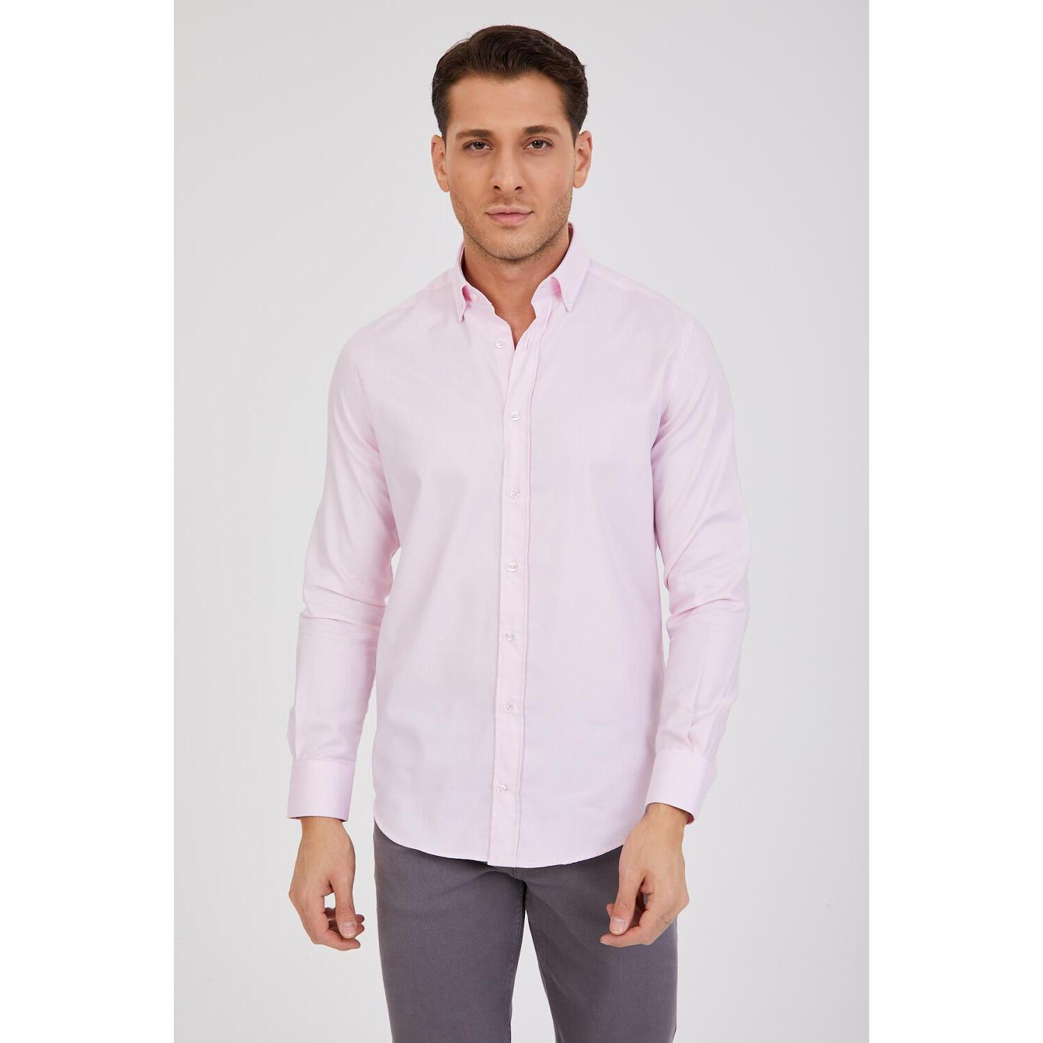 Camicia Uomo 1 Bottone Button Down Slim Oxford unito Rosa
