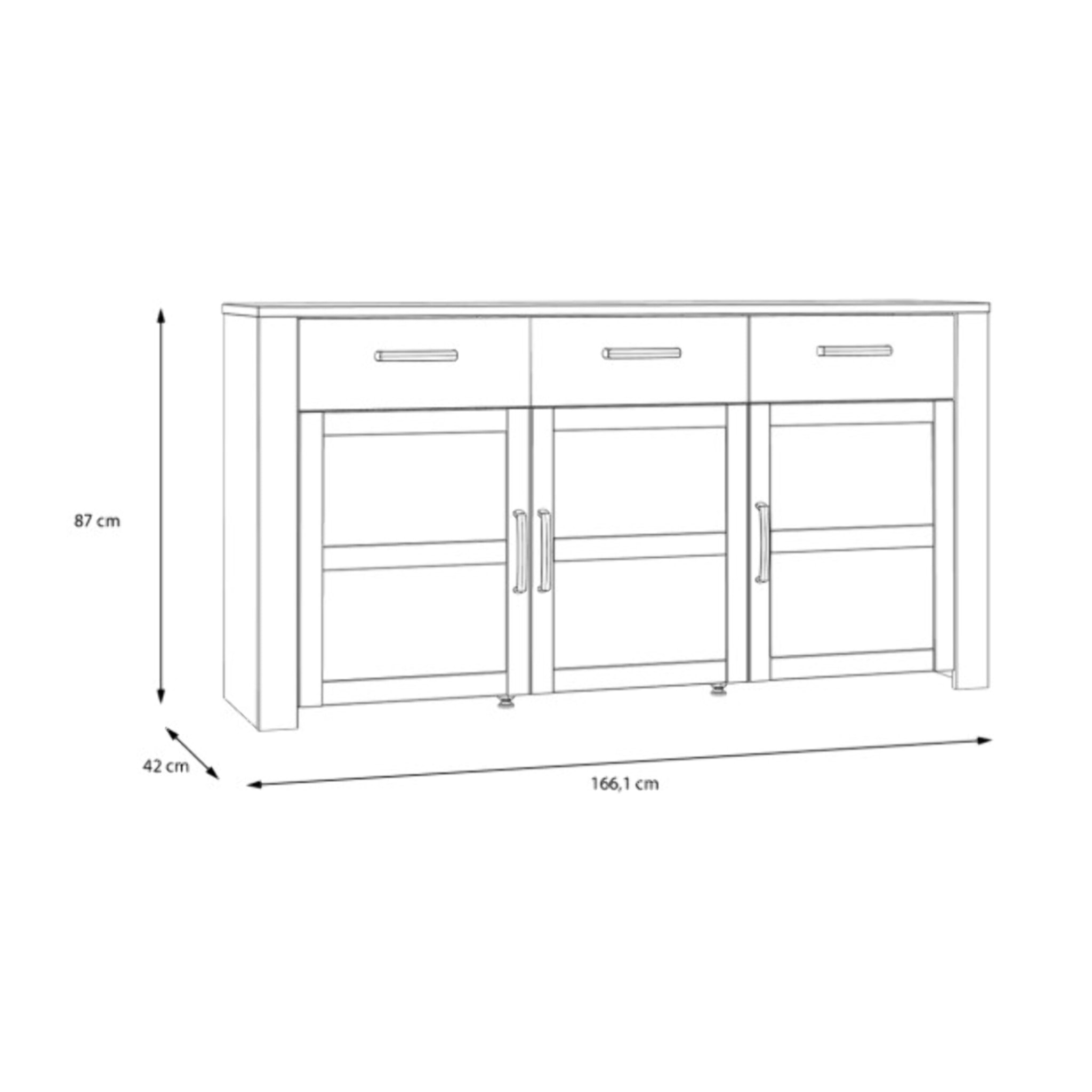 Buffet salon moderne bois gris 3 tiroirs 3 portes L166 cm - ST MALO