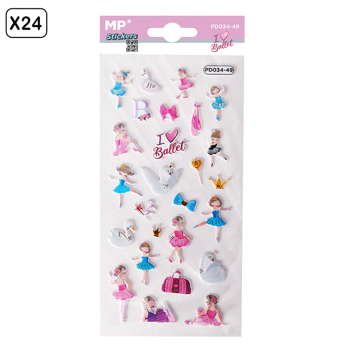 PACK 24 Pz. ADESIVI STICKERS RILIEVO DESIGN BALLET
