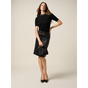 Oltre - Gonna linea ad A con cintura e catena - Nero