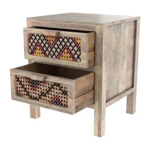 Table de chevet 2 tiroirs en manguier et cannage coloré - Massaï