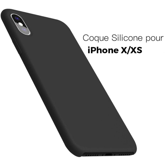 Coque iPhone X/XS Silicone Liquide noir avec vitre de protection en verre trempé