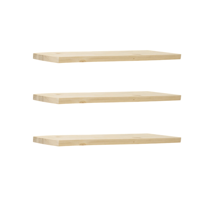 Pack 3 étagères flottantes en bois massif ton naturel en différentes tailles