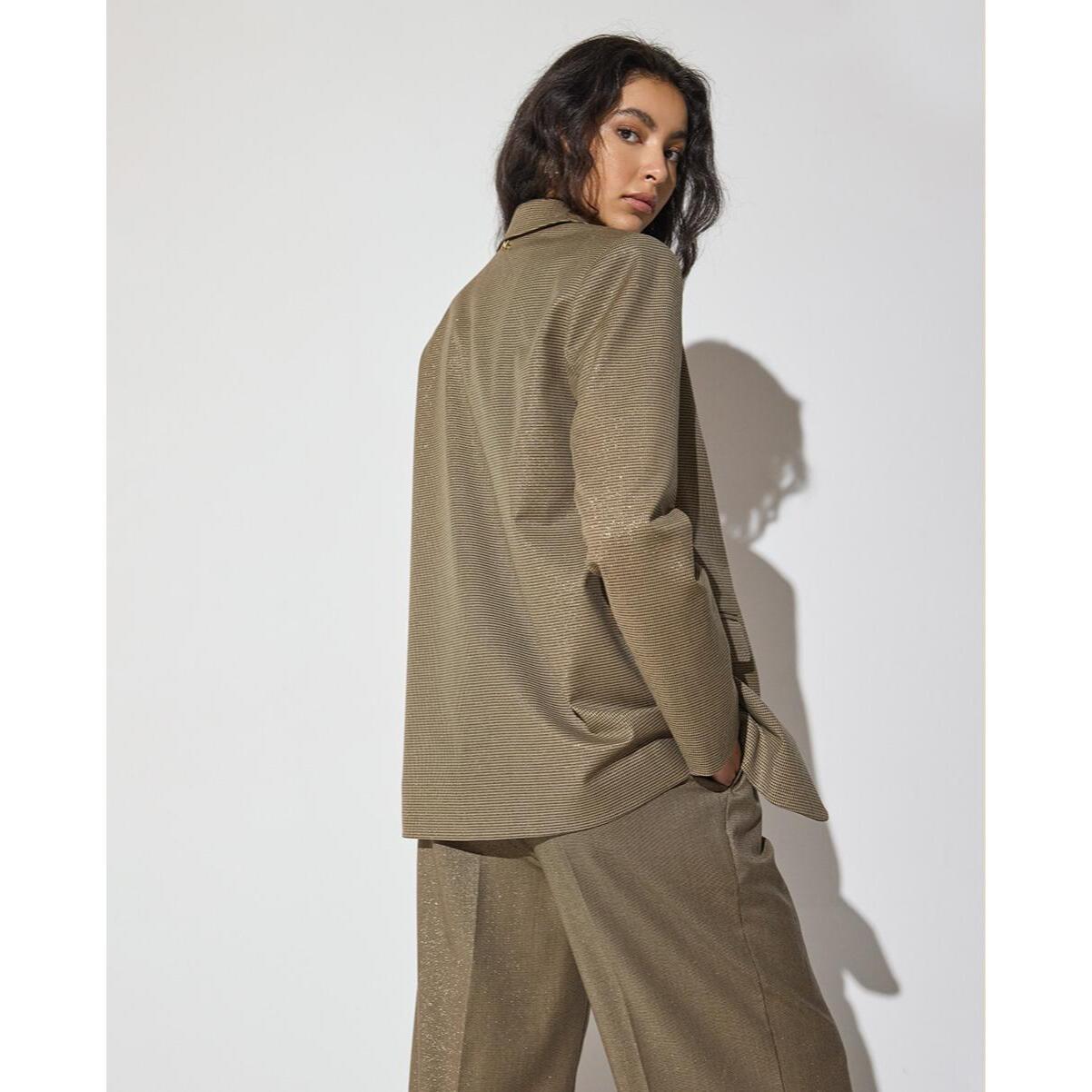 Tessuto lurex pied de poule americano con applicazioni