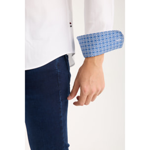 camicia uomo 1 bottone button down slim Armaturato Fantasia Bianco e Bianco