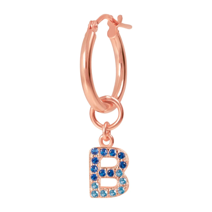 Orecchino a Cerchio con Ciondolo Lettera B in Pavé di Cubic Zirconia Bianche