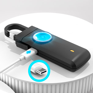 Allarme SOS personale con luce LED brillante da 40lm e suono da 130dB. Batteria ricaricabile e attivazione rapida tirando l'anello.