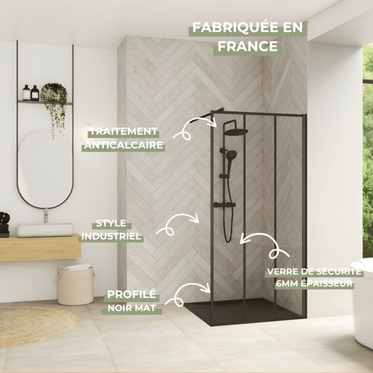 Paroi de douche fixe 120 cm KINEDO Smart Design Solo