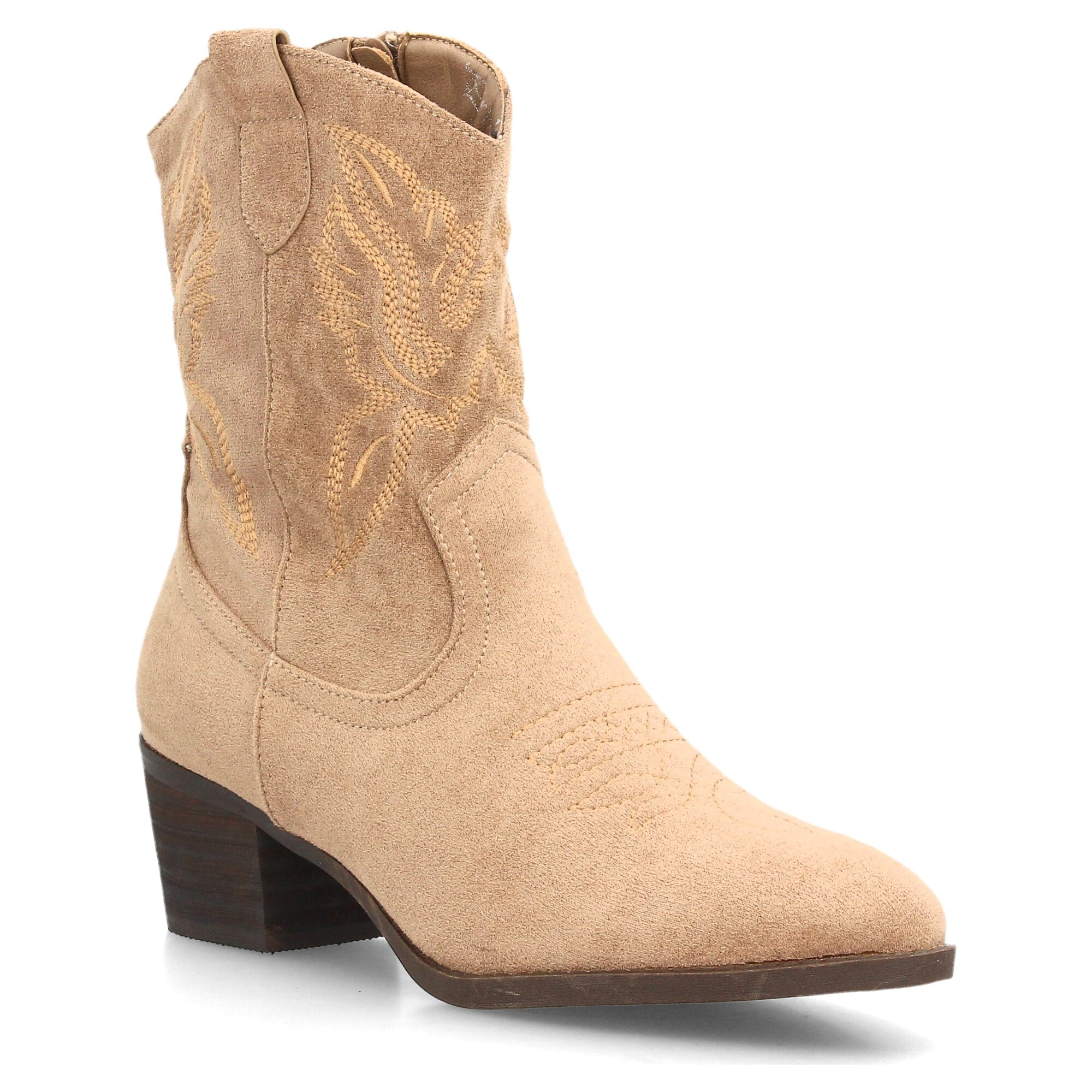 Botas cowboy bordadas con tacón ancho para mujer