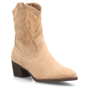 Botas cowboy bordadas con tacón ancho para mujer