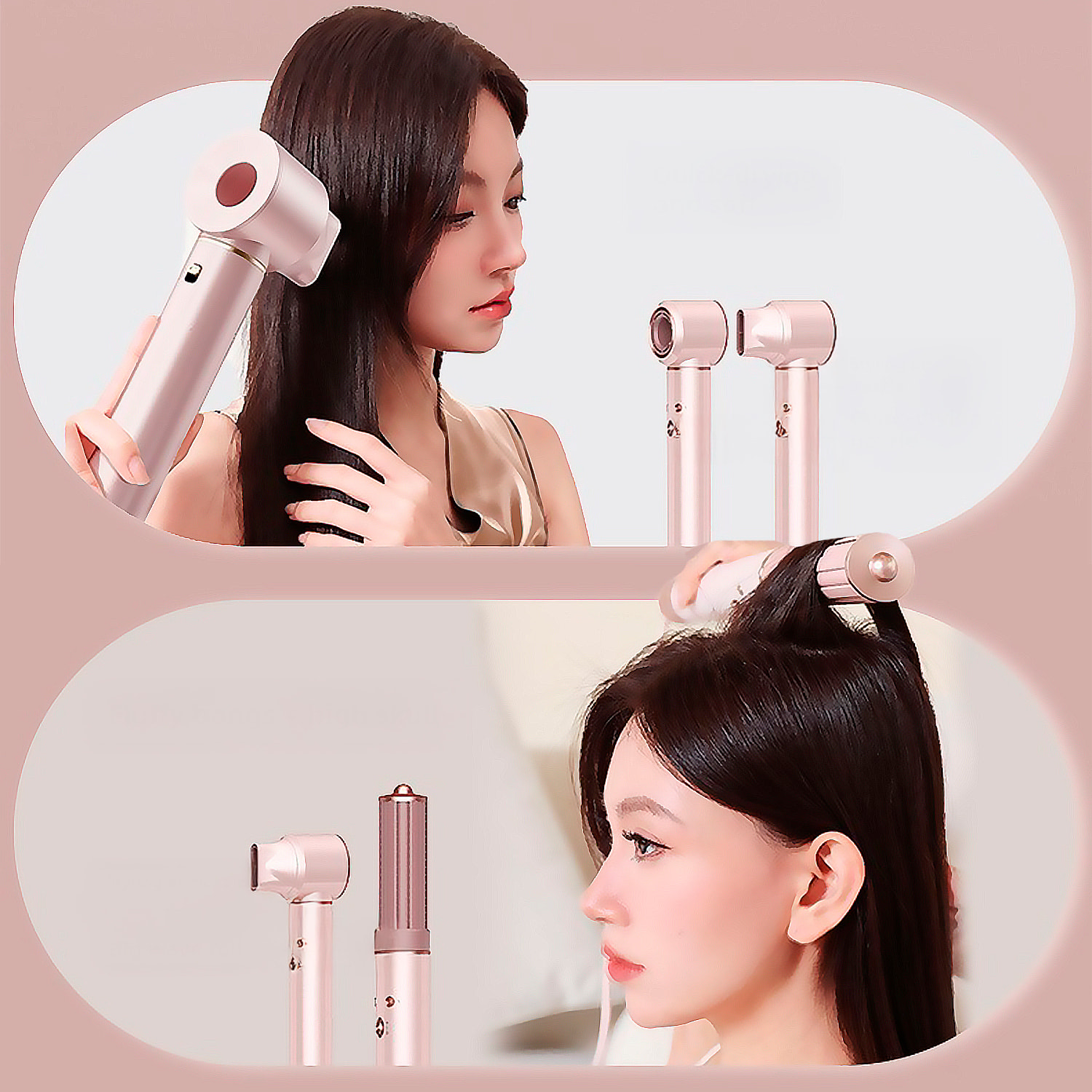 Stazione professionale di bellezza dei capelli ionica 5 in 1: asciugacapelli, arricciacapelli, lisciacapelli. Grande potenza di 1300W, 3 temperature e 3 velocità.