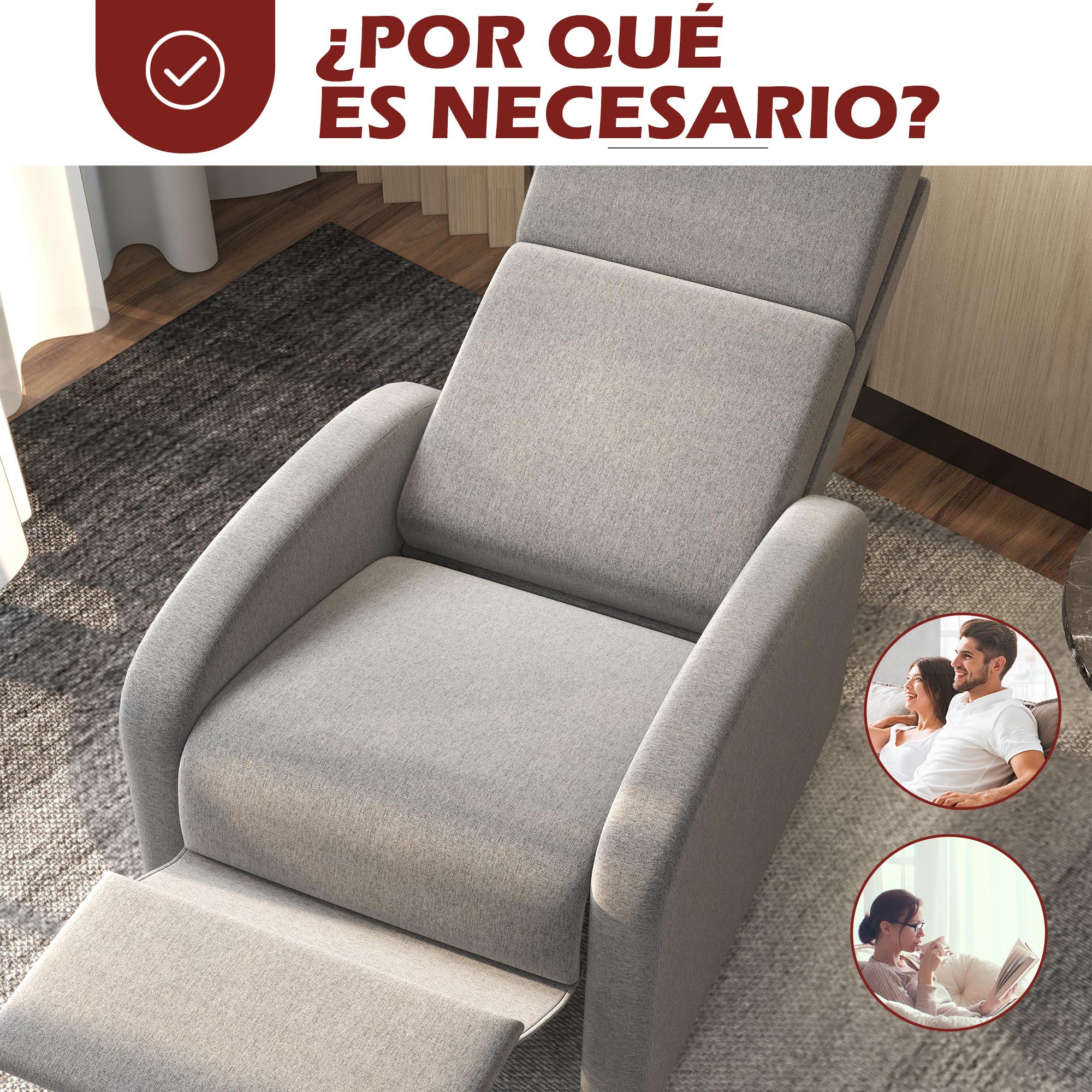 Sillón Relax Reclinable hasta 160° Sofá Reclinable Manual con Reposapiés Carga 120 kg para Salón Dormitorio Poliéster 64x86x102 cm Gris