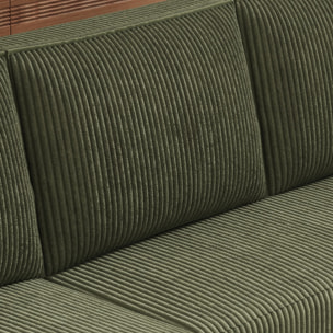 LUBEC Canapé panoramique convertible 6 places avec coffre en velours côtelé vert