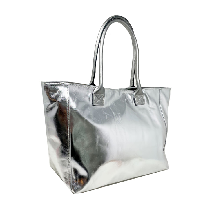 Chicca Borse - Borsa a Spalla Donna in Vera Pelle - Colore Argento
