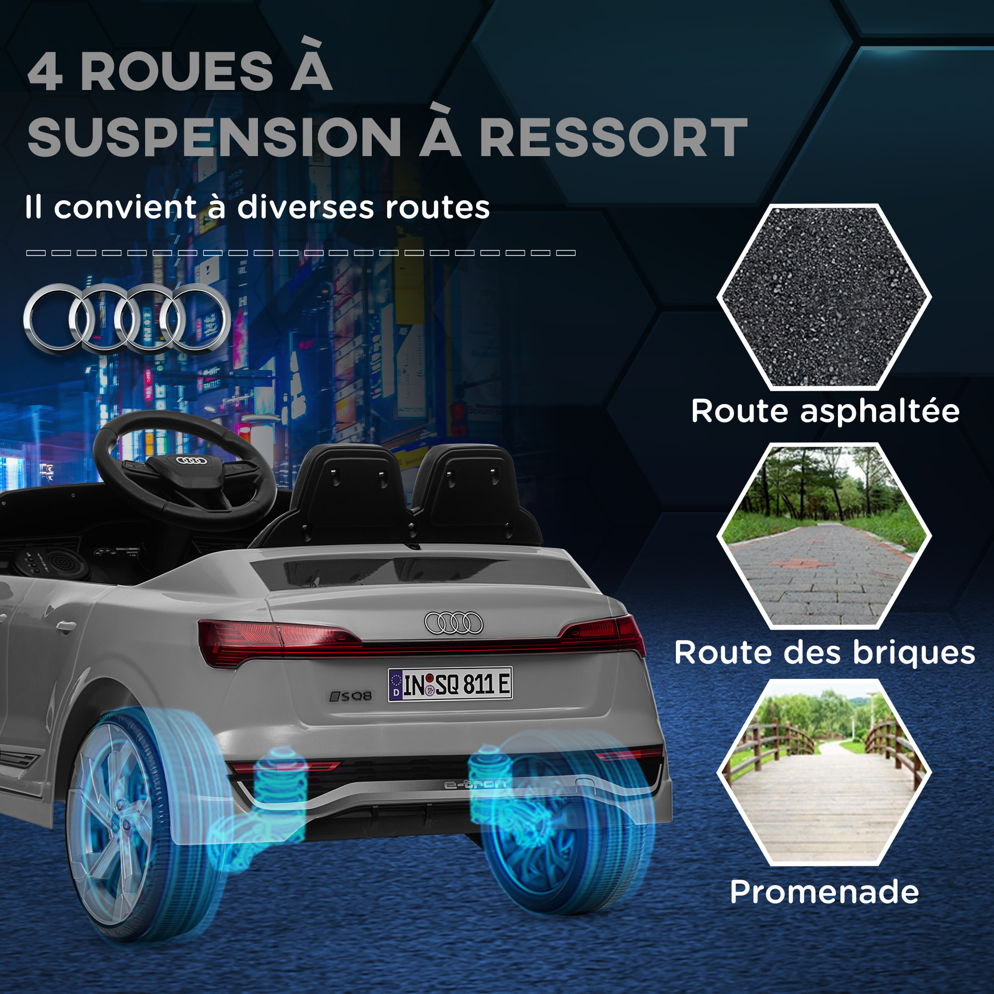 Voiture électrique enfant licence officielle Audi Q8 Sportback e-tron 12V max. 5 Km/h télécommande gris