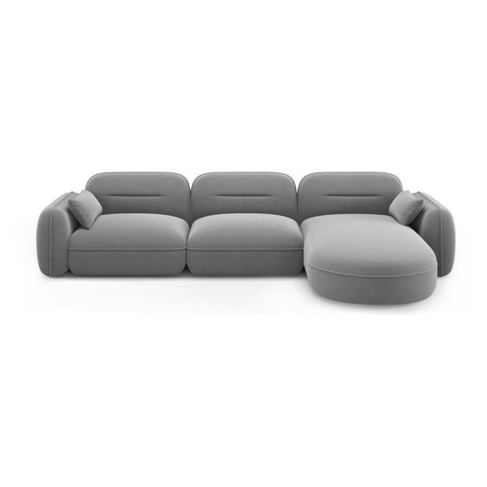 Canapé d'angle droit modulable "Sydney" 4 places en velours gris clair