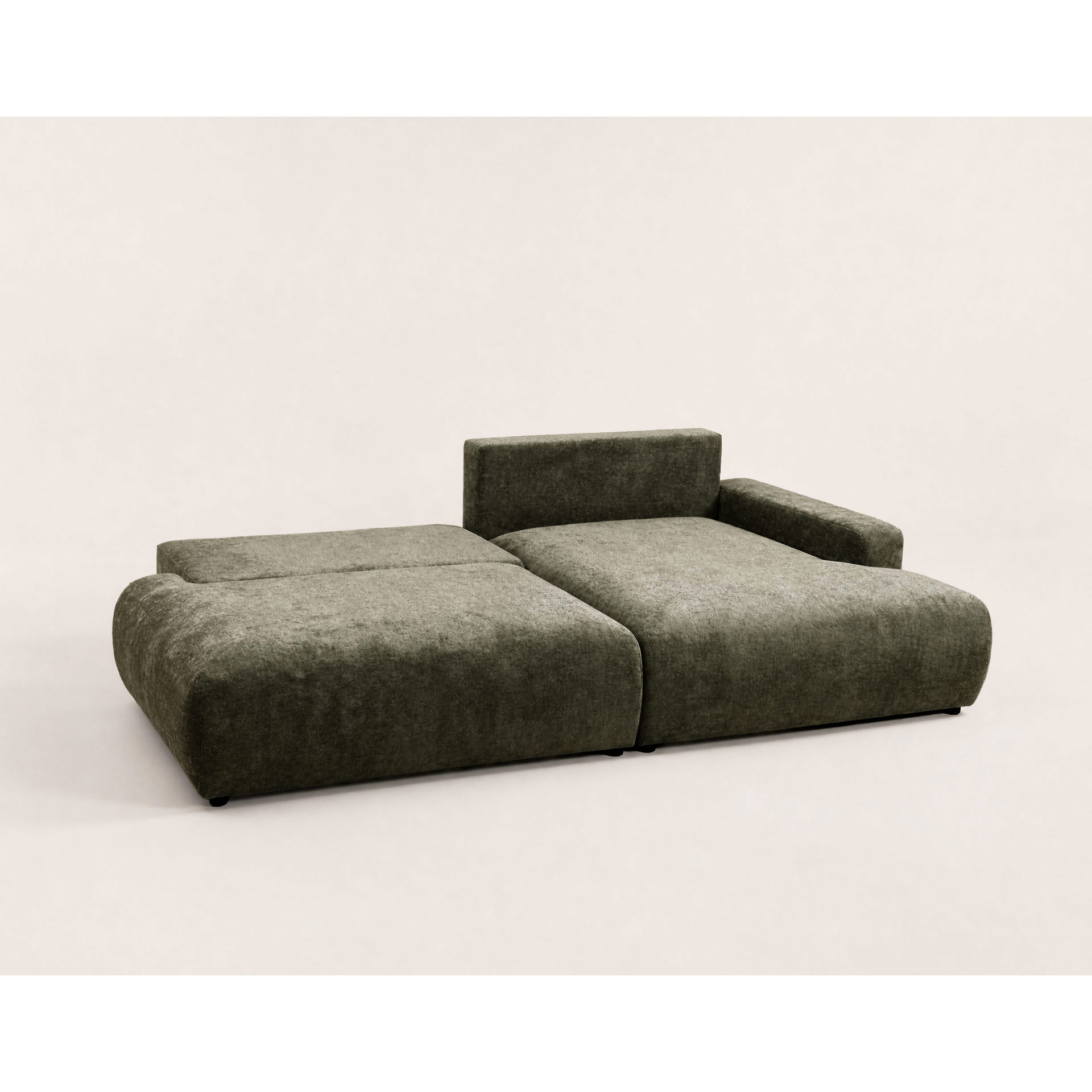 Pivoine - Canapé d'angle ouvert droit 4 places convertible avec coffre en tissu texturé - Vert Kaki