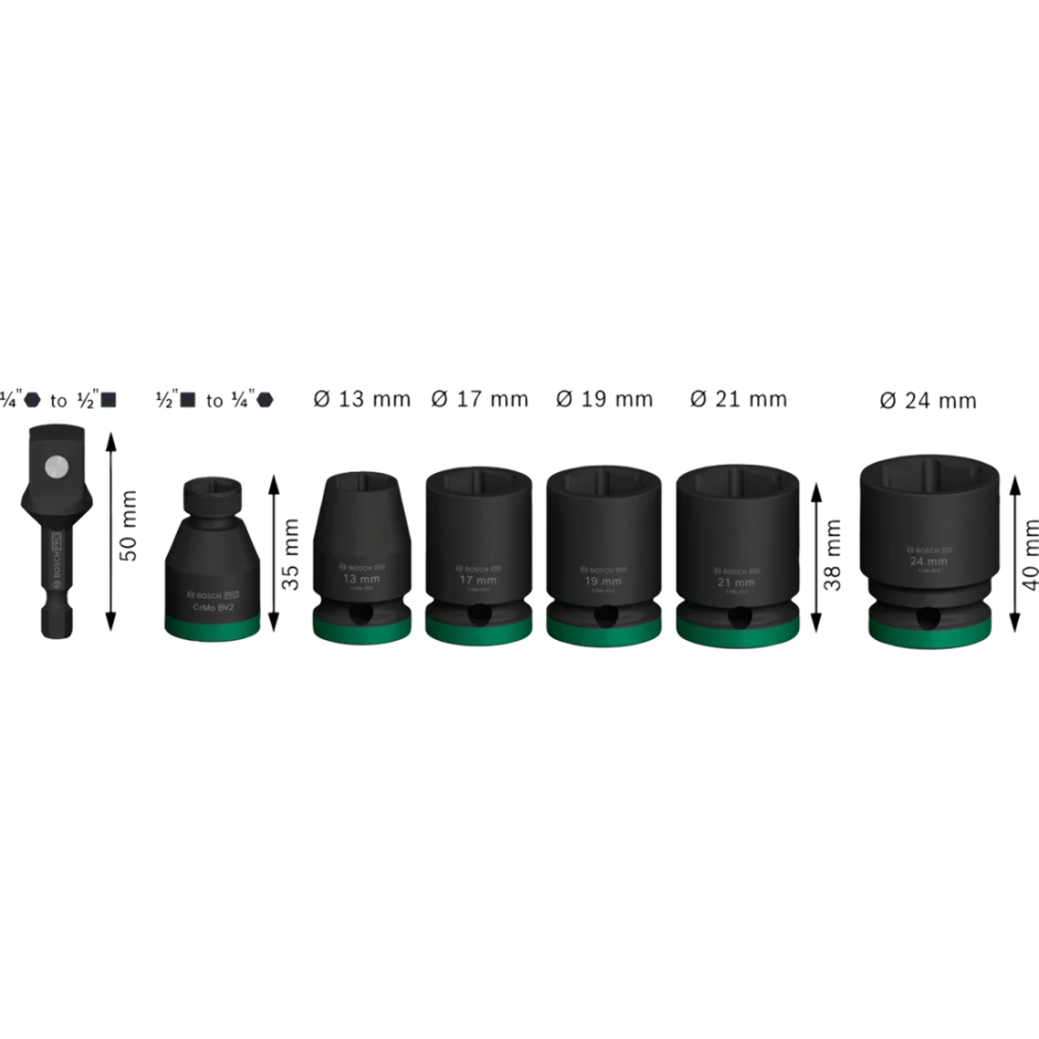 Coffret de douilles PRO Impact avec adaptateur, 1/2', Standard, 7 pièces - BOSCH - 2608003032