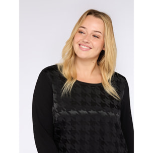 Fiorella Rubino - T-shirt bimaterica con motivo pied-de-poule - Nero