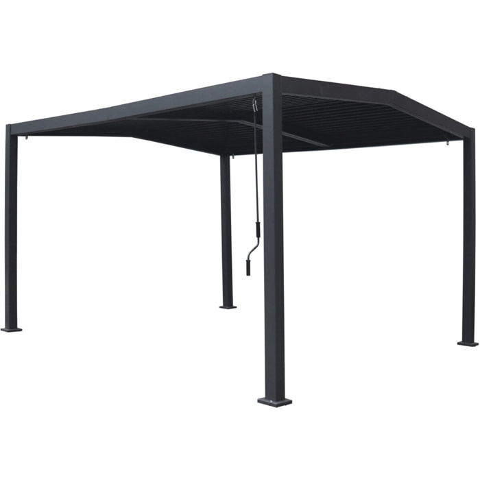 Pergola bioclimatique toit 2 pans "Victoria" en aluminium et métal- 3,5 x 4 m - Gris