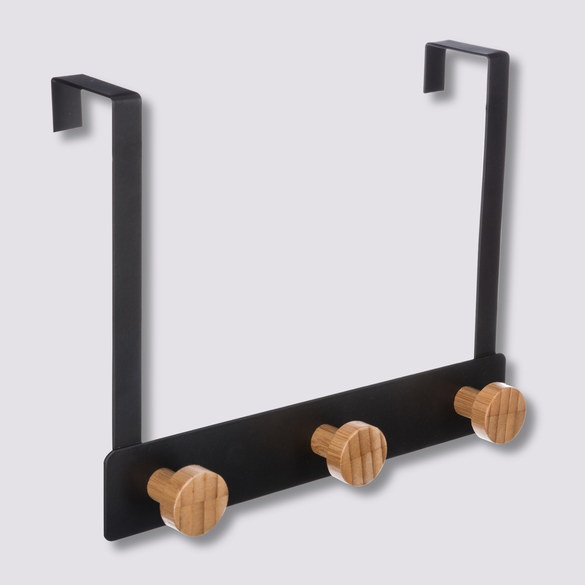 Percha de bambú negro y metal con 3 cabezas