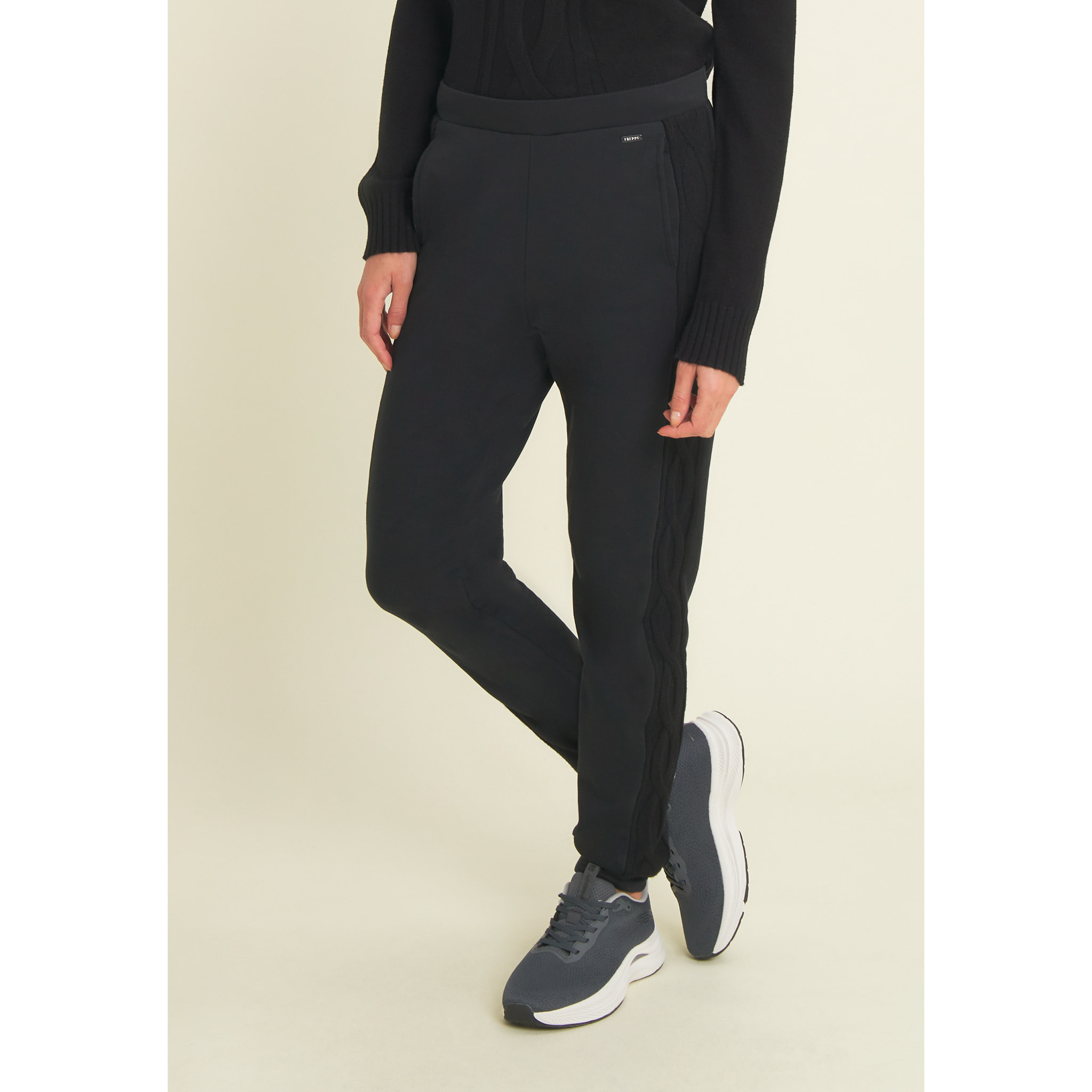 Pantaloni donna in felpa modal con banda a trecce