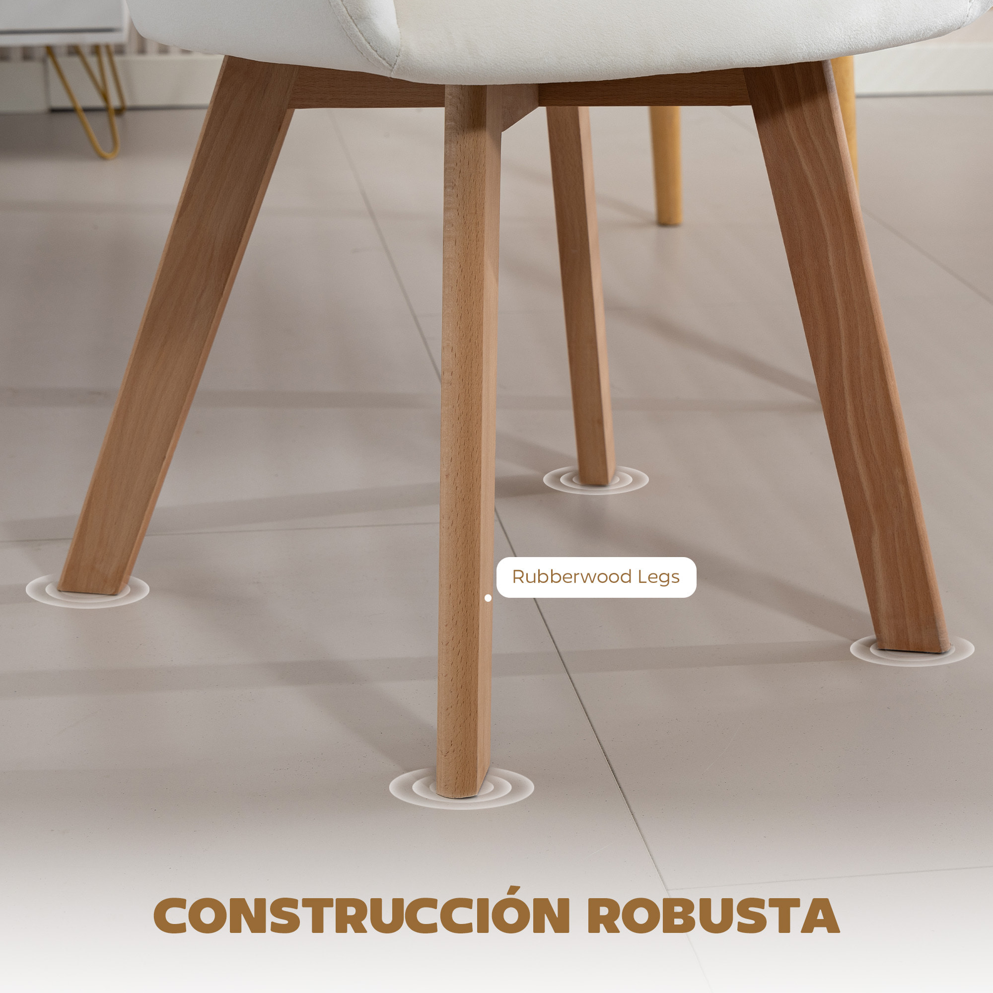 Pack de 2 Sillas de Comedor Modernas, Sillas de Cocina Tapizado en Terciopelo, con Respaldo, Reposabrazos y Patas de Madera, Carga 120 kg, para Salón, Dormitorio, 54x57x80 cm, Blanco Crema
