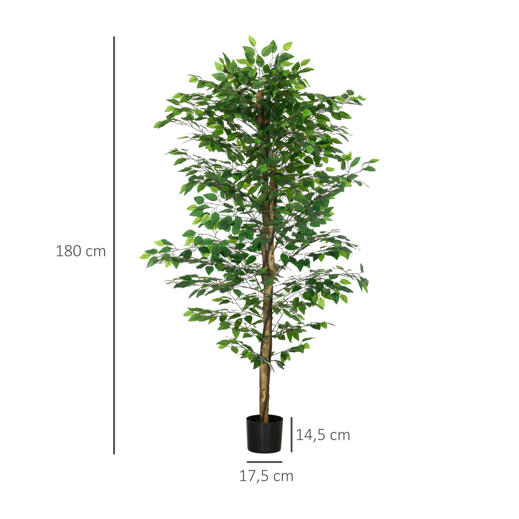 Ficus Artificial con Troncos Naturales 180 cm Planta Artificial con Maceta y 1260 Hojas Árbol Artificial Decoración para Hogar Salón Oficina Verde