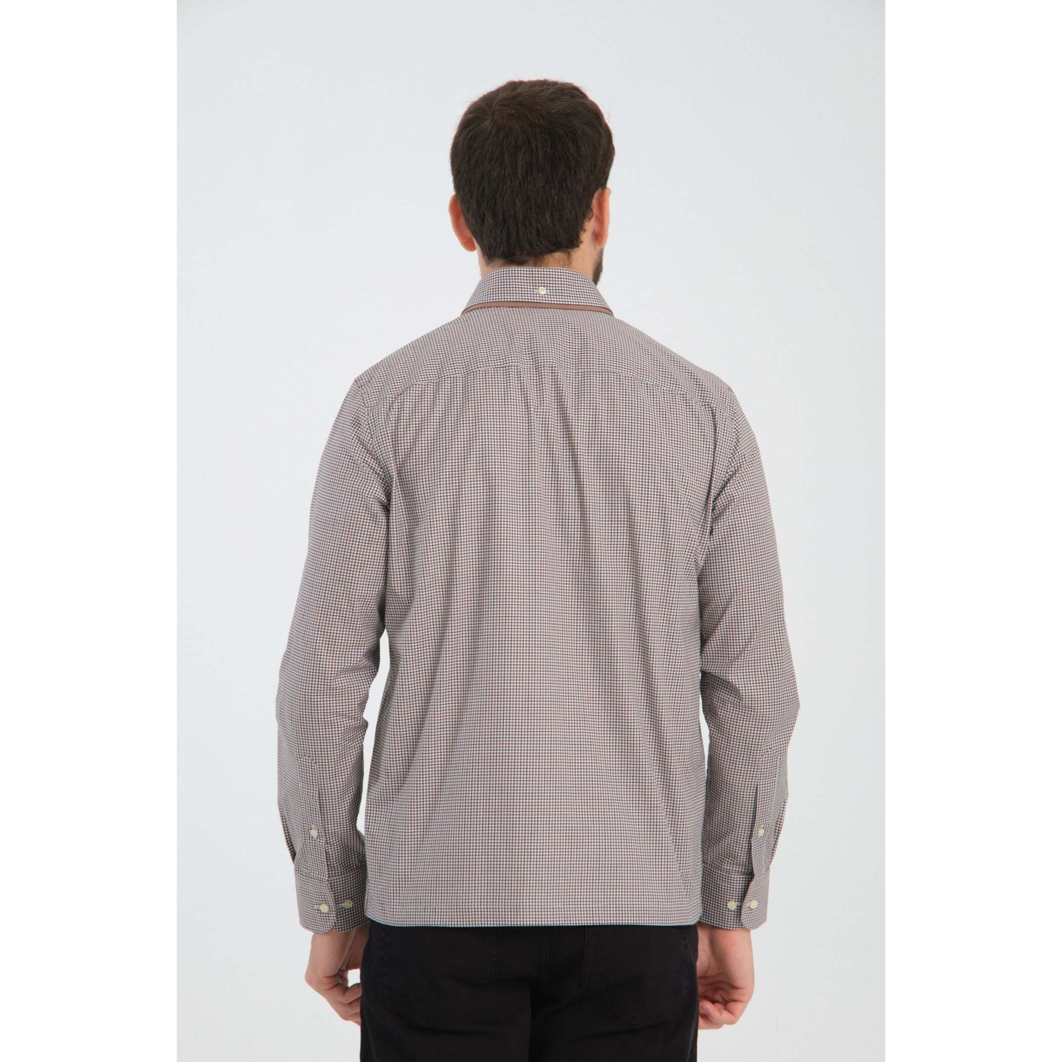 Camicia Uomo 1 Bottone Button Down Popeline Stretch Marrone/Bianco