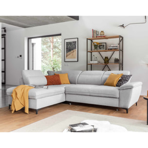 Clever - canapé d'angle gauche - 5 places - convertible avec coffre et têtières - en tissu - Gris clair