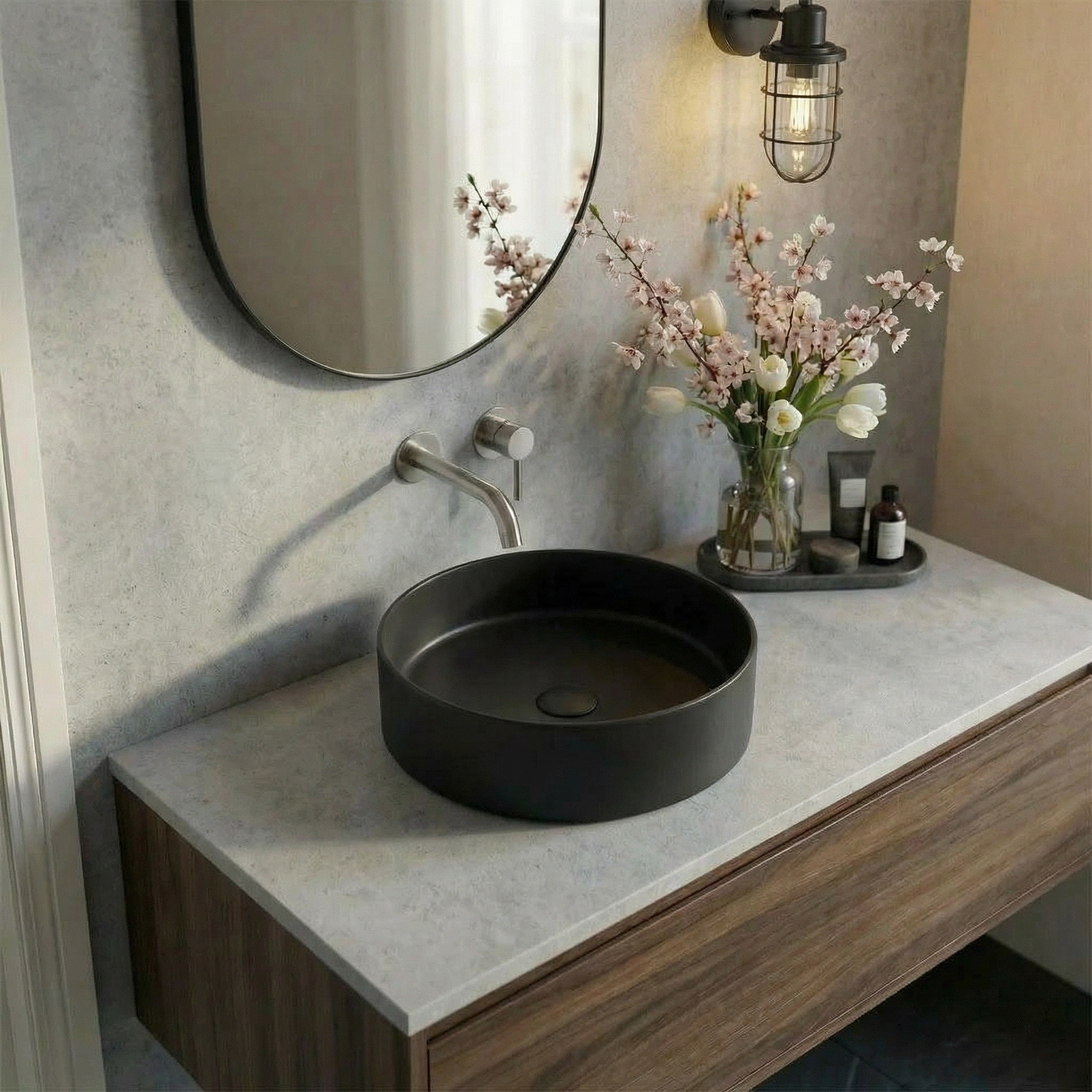 Vasque à poser ronde 36 cm hauteur 12,5 cm sans trop-plein noir mat PixL (CEPX3636BKM)