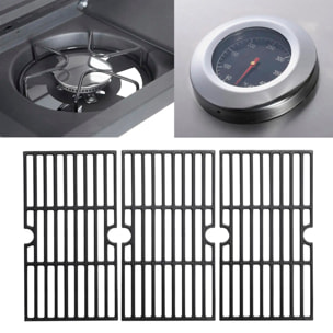 Barbecue a gas con 4+1 bruciatori e termometro integrato.