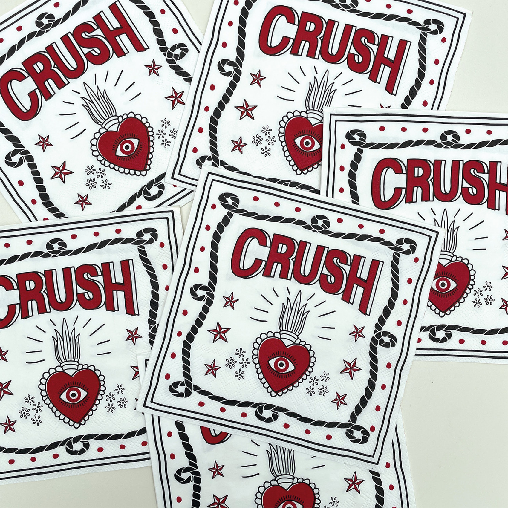 Lot de 20 serviettes en papier recyclé imprimées CRUSH - Rouge