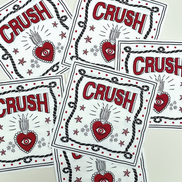 Lot de 20 serviettes en papier recyclé imprimées CRUSH - Rouge