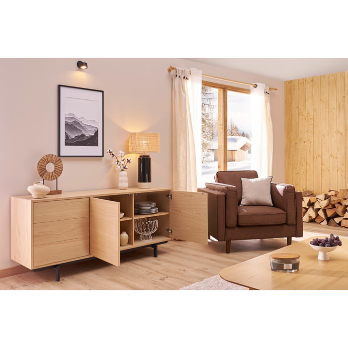 Buffet vintage finition bois chêne 2 portes 3 tiroirs L160 cm MANNY
