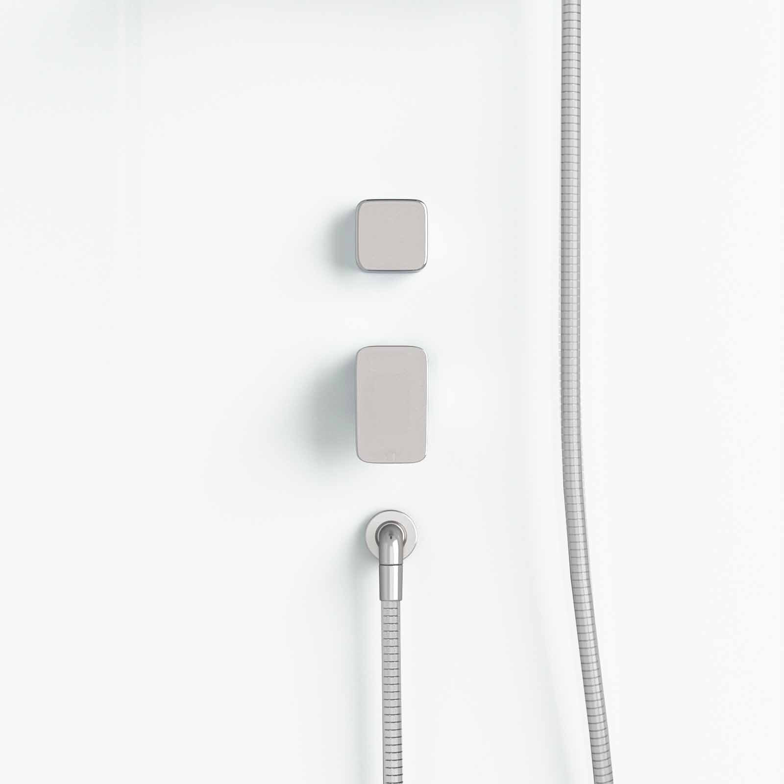 Cabine de Douche Carrée 90x90cm Porte Pivotante - Blanche - Bande Effet Miroir - SQUARE STRIPE