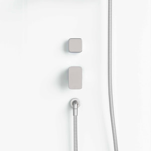 Cabine de Douche Carrée 90x90cm Porte Pivotante - Blanche - Bande Effet Miroir - SQUARE STRIPE