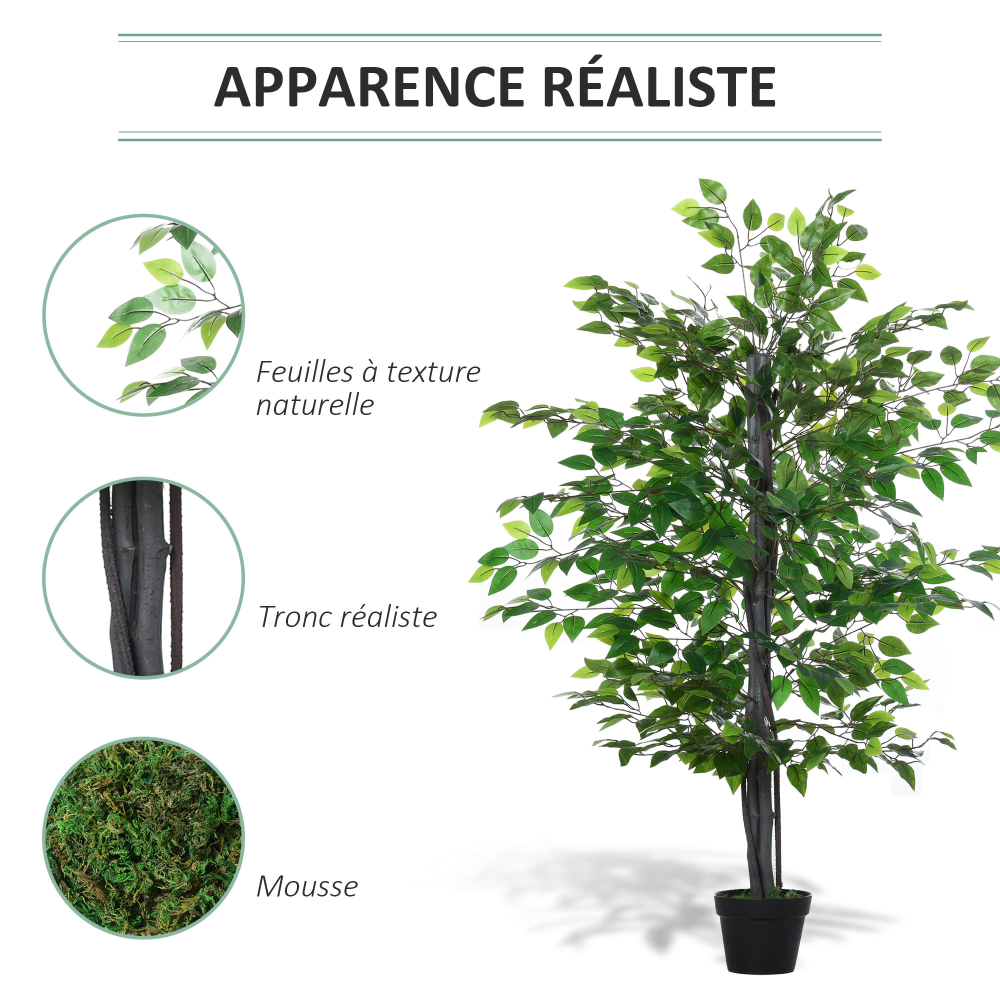 Arbre artificiel plante artificiel banyan hauteur 1,45 m tronc branches liane lichen feuilles grand réalisme pot inclus