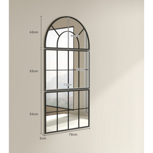 Espejo de Pared, 76x149 cm, 3 Piezas, Espejo de Recibidor con Marco de Metal en Forma de Ventana, Decoración para Salón, Dormitorio, Entrada, Negro