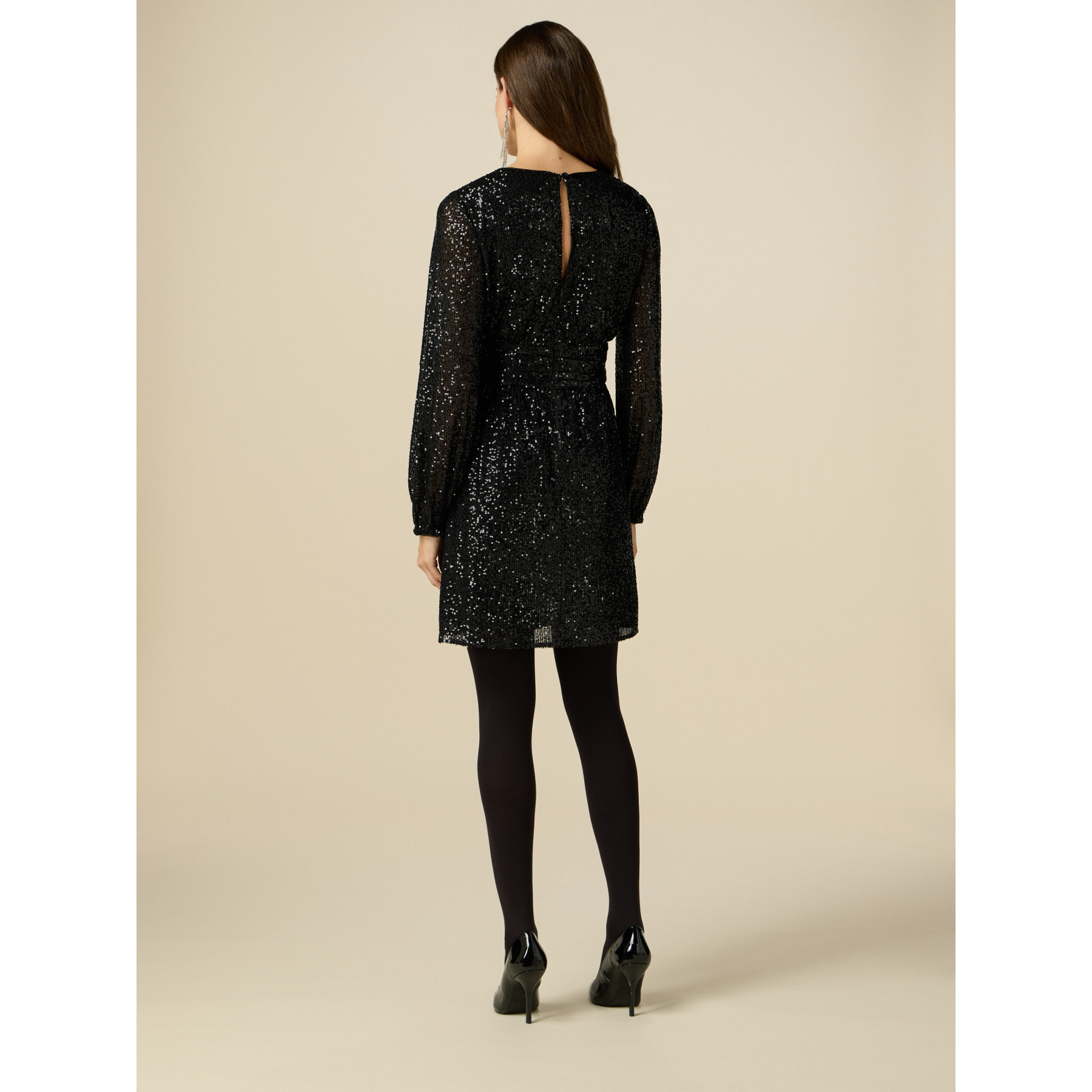 Oltre - Sequin long sleeve short dress - Negro