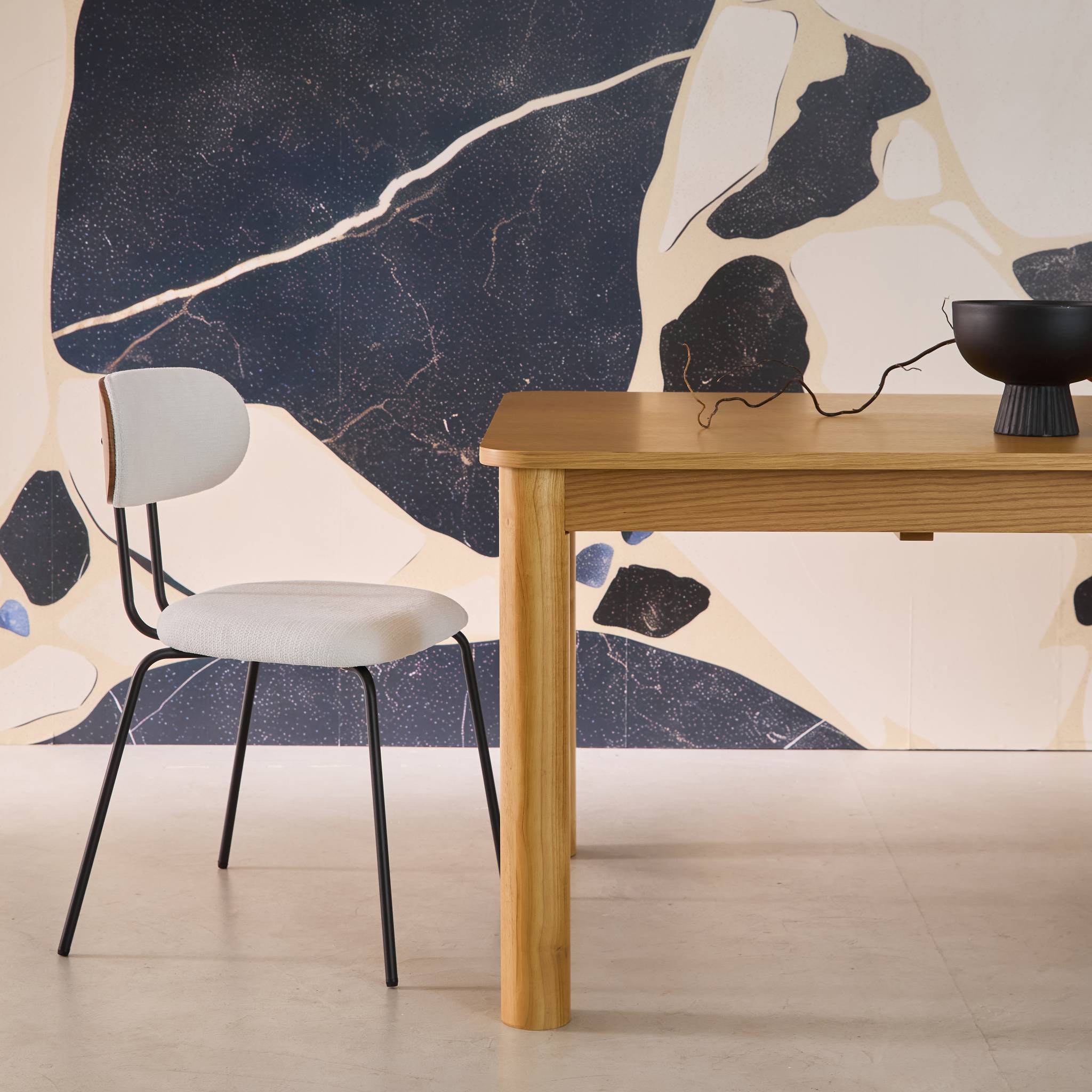 Table à manger rectangulaire extensible bois d'hévéa et placage chêne naturel 6 à 10 places - 170-270cm - Solene