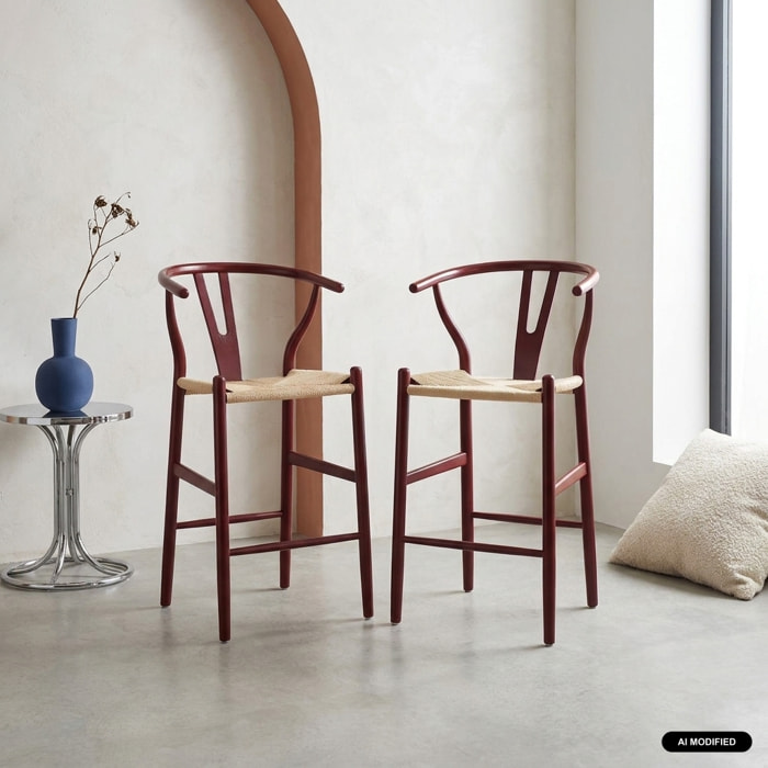 Tabouret de bar vintage bois de hêtre et cordes (lot de 2) CECILE