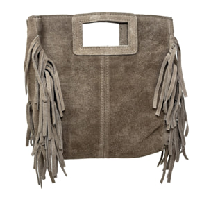 Borsa a Mano in Vera Pelle Scamosciata con Frange Made in Italy